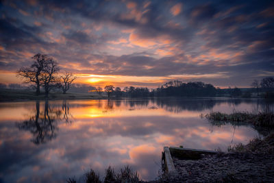 Scenic view of lake against sky during sunset