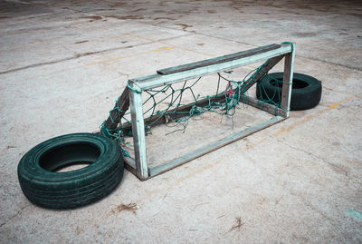 High angle view of abandoned bicycle on floor