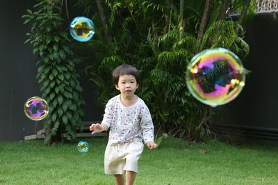 Boy playing outdoors