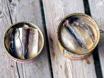 High angle view of fish on table