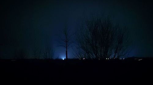 Silhouette of trees against sky at night