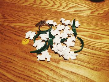 High angle view of christmas decoration on table