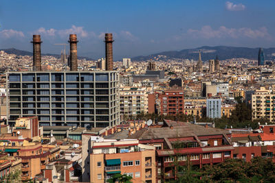 High angle view of buildings in city