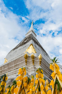 Low angle view of temple building against sky