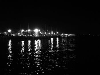 Reflection of illuminated sky on water at night