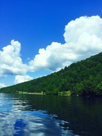 Scenic view of calm lake against cloudy sky