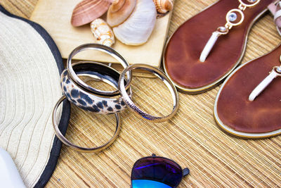 High angle view of woman wearing sunglasses on table