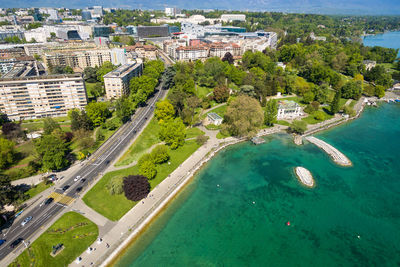 High angle view of swimming pool at beach