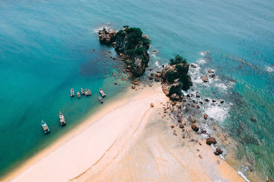 High angle view of people on beach