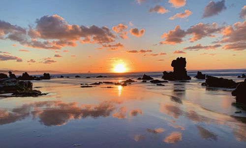 Scenic view of sea against sky during sunset