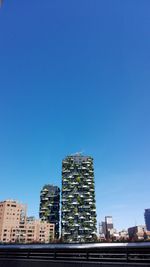 Low angle view of buildings against clear sky