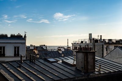 High angle view of buildings against sky