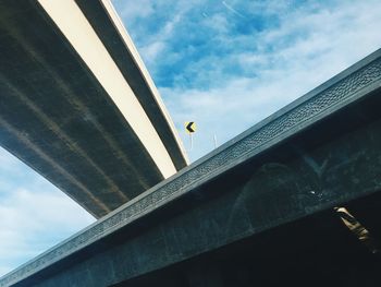 Low angle view of bridge against sky in city