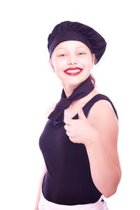 Portrait of smiling young woman against white background