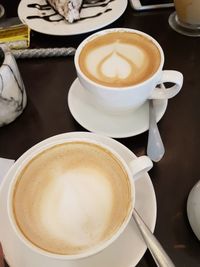 High angle view of coffee on table