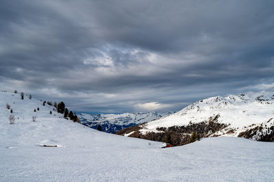 Scenic view of snowcapped mountains against sky