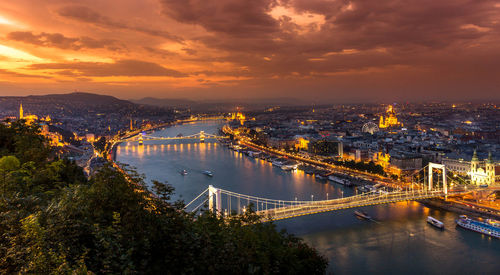 Aerial view of city at night