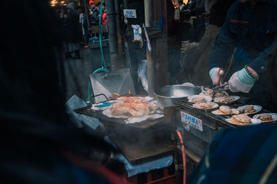 High angle view of seafood on barbecue grill