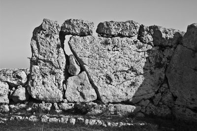 Close-up of rocks against clear sky