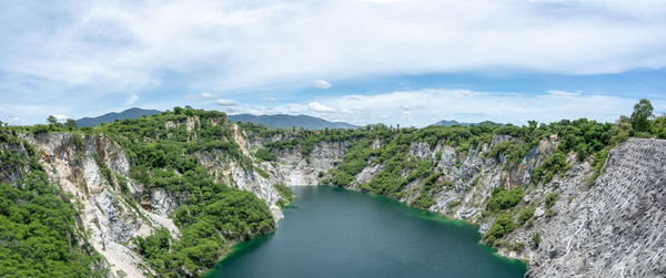 Panoramic view of river amidst trees against sky