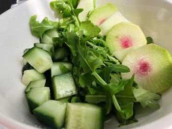Close-up of chopped fruits in bowl