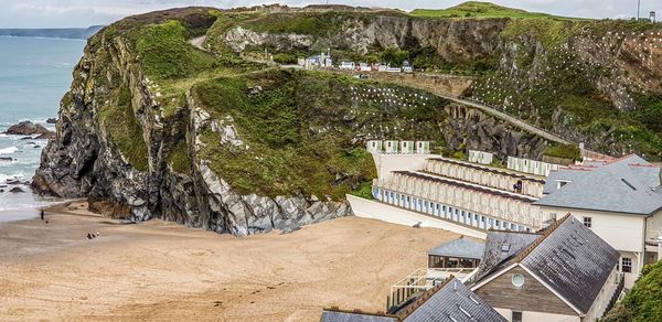 High angle view of staircase at beach