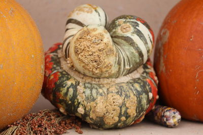 Close-up of pumpkins on table