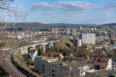 High angle view of townscape against sky