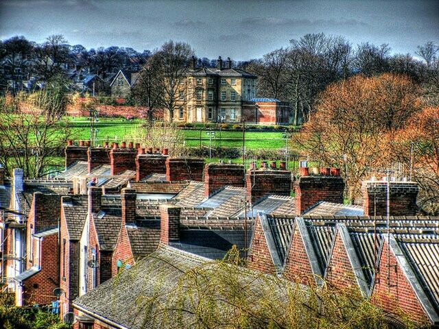 tree, building exterior, built structure, architecture, house, sky, growth, nature, window, residential structure, day, fence, no people, outdoors, tranquility, roof, residential building, tranquil scene, cloud - sky, field