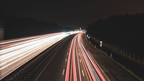 Light trails on road at night