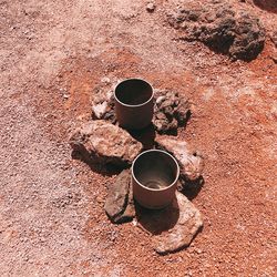 High angle view of coffee cup on table