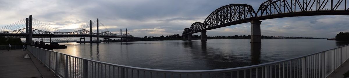 View of suspension bridge over river