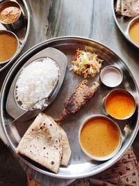 High angle view of food on table