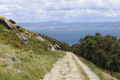 Scenic view of sea and landscape against sky