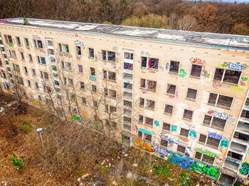 High angle view of graffiti on wall of building