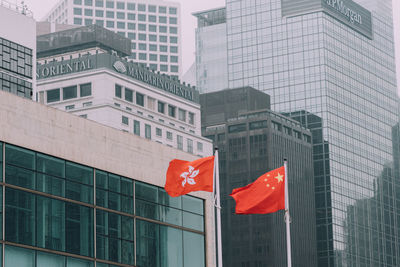 Low angle view of flag against sky