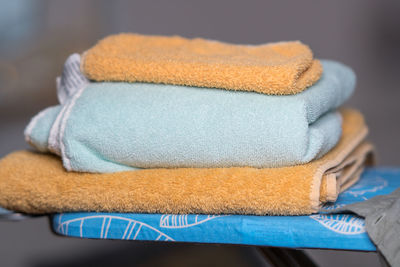 Stack of towels on table