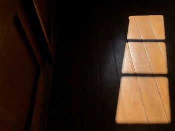 High angle view of wooden floor at home