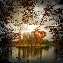 Scenic view of lake against sky during autumn