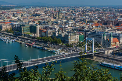 A high angle view of the city of budapest by the danube river