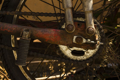 Close-up of rusty part in bicycle