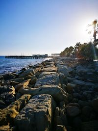 Scenic view of sea against clear sky