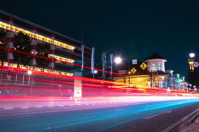 Light trails on road at night