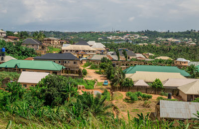 High angle view of townscape against sky