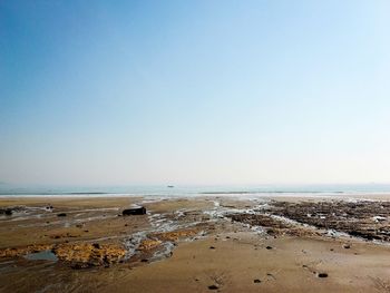 Scenic view of beach against clear sky