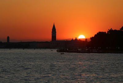 Silhouette of building against sky during sunset
