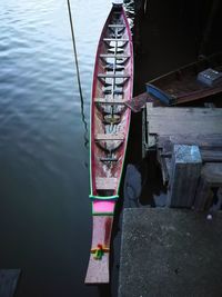 High angle view of nautical vessel moored in lake