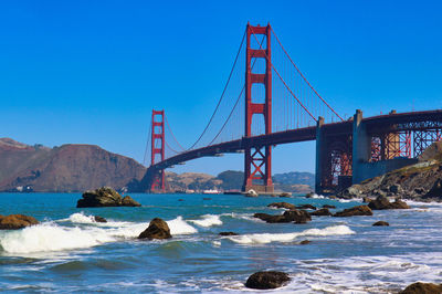 Golden gate bridge, marshall's beach - san francisco - remake - suspension bridge over sea