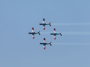 Low angle view of airplane against clear sky