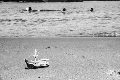 Boat ship beach sail black and white bw